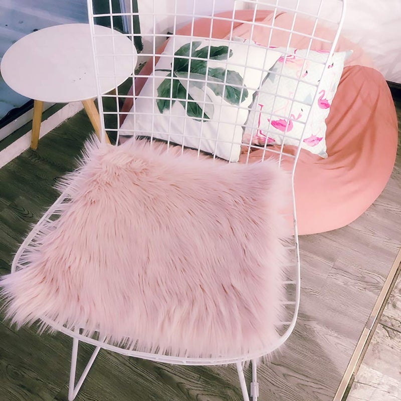 Softlife Pink Faux Fur Sheepskin Chair Cover Seat Cushion Pad Super Soft Area Rugs for Living Bedroom Sofa Dorm (1.6ft x 1.6ft) - Image 2